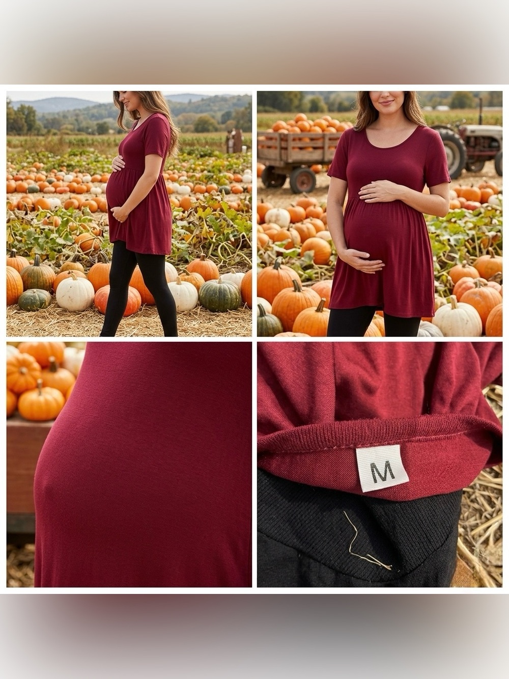 Boutique Maternity Burgundy Babydoll Tunic Top Short Sleeve Knit Size Medium